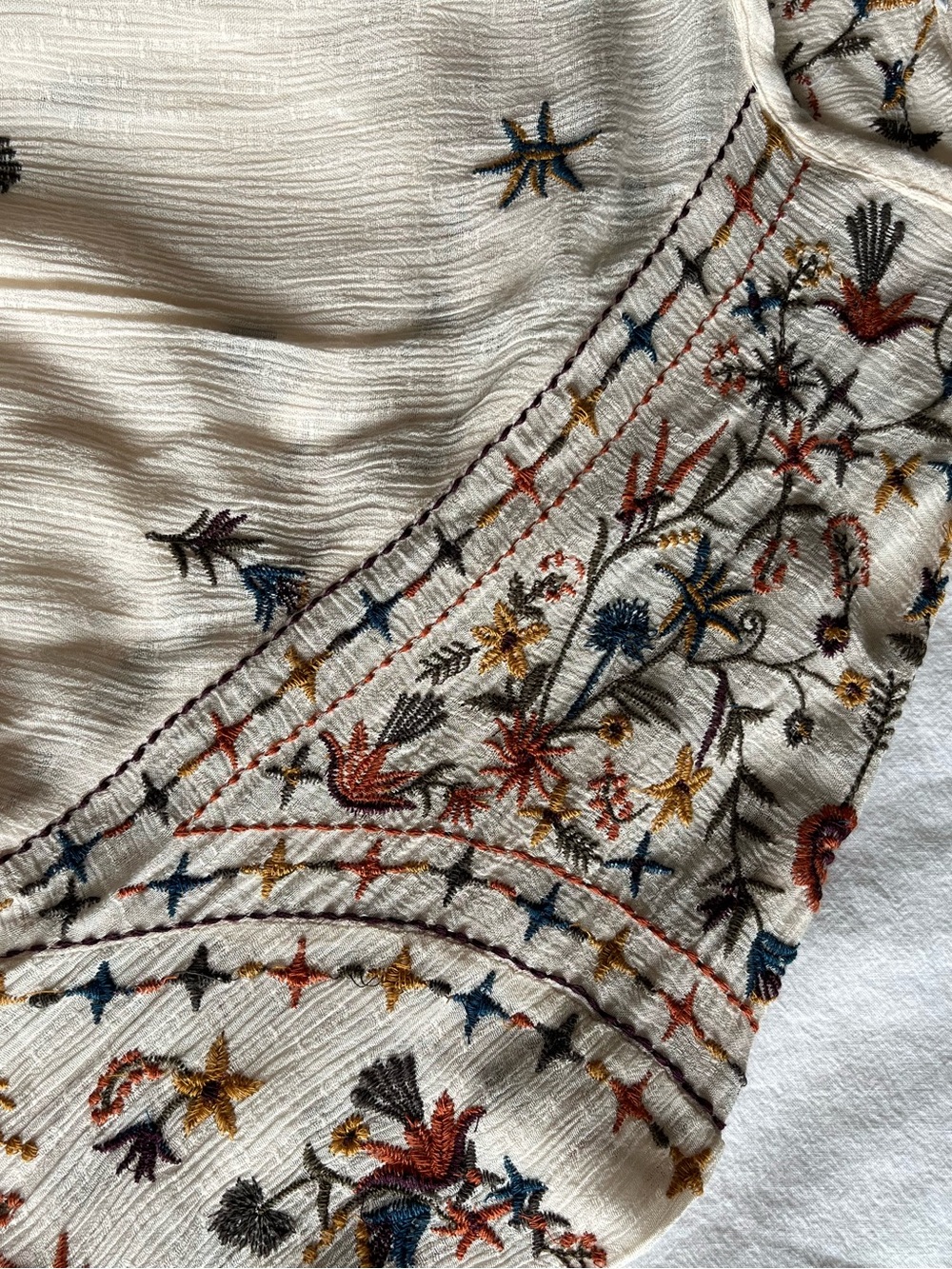 DEX Embroidered Boho Peasant Blouse Cream Floral Size M Prairie Fairycore 70’s - Picture 14 of 16